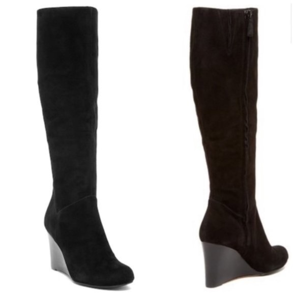 Cole Haan Shoes - Cole Haan Suede Knee High Cora Wedge Boots Black MRSP $398